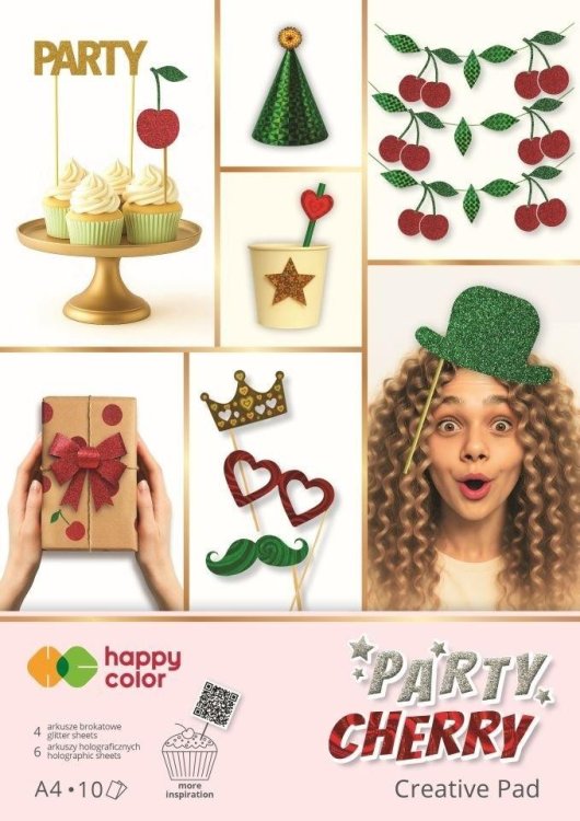 Blok A4 holographic+brokat 10ark Party Cherry