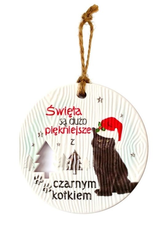 Zawieszka ceramiczna Boże Narodzenie kot czarny