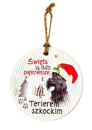 Zawieszka ceramiczna Boże Narodzenie Terier