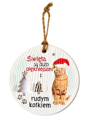 Zawieszka ceramiczna Boże Narodzenie kot rudy