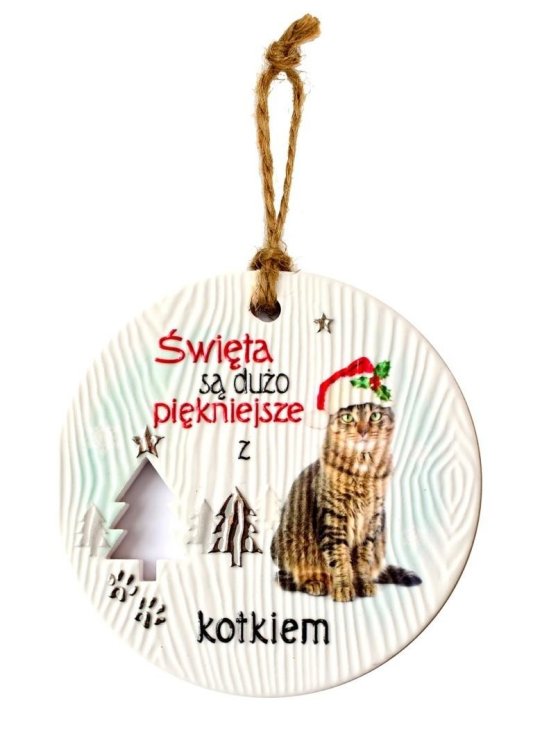 Zawieszka ceramiczna Boże Narodzenie kot szary