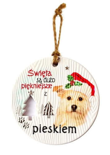 Zawieszka ceramiczna Boże Narodzenie piesek