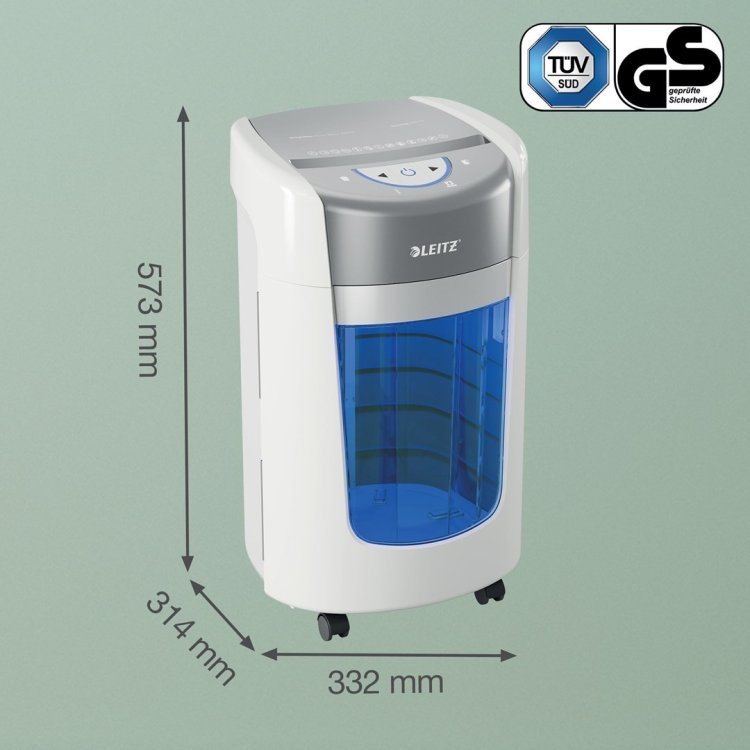 Niszczarka Leitz IQ OptiMax Home Office 225, 15l, P5, 6 kartek, Automatyczny Start/Stop, Funkcja cofania, Obrotowy pojemnik - 33% większa pojemność na