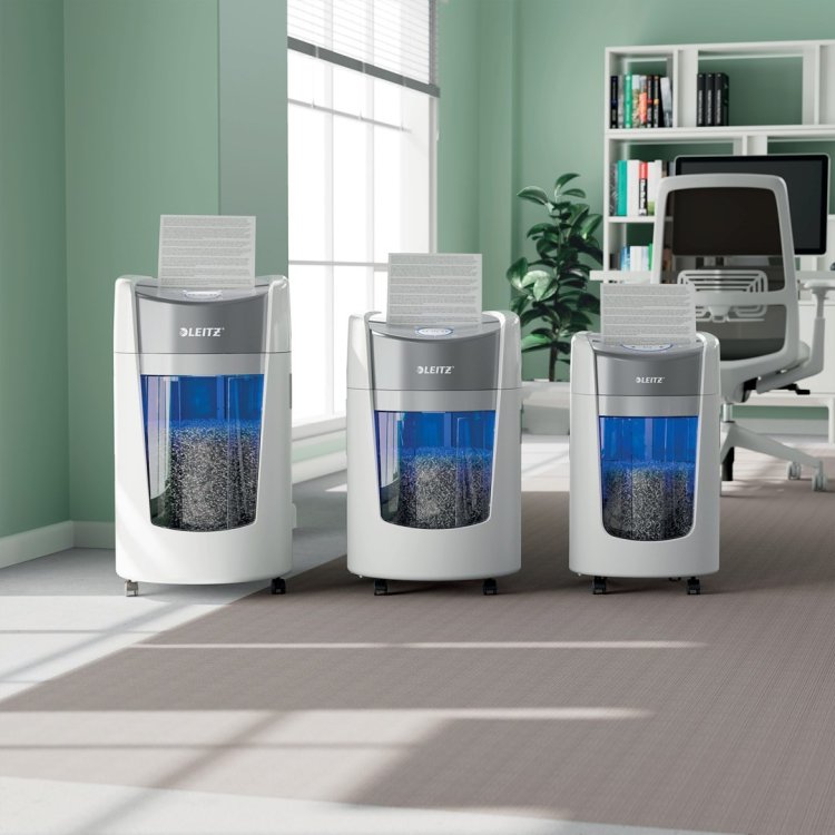 Niszczarka Leitz IQ OptiMax Home Office 225, 15l, P5, 6 kartek, Automatyczny Start/Stop, Funkcja cofania, Obrotowy pojemnik - 33% większa pojemność na