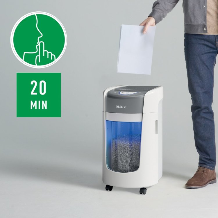 Niszczarka Leitz IQ OptiMax Home Office 225, 15l, P5, 6 kartek, Automatyczny Start/Stop, Funkcja cofania, Obrotowy pojemnik - 33% większa pojemność na