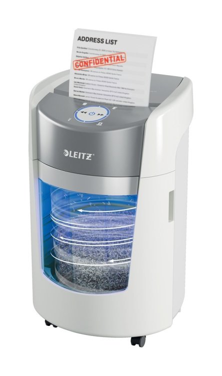 Niszczarka Leitz IQ OptiMax Small Office 350, 22l, P5, 8 kartek, Automatyczny Start/Stop, Funkcja cofania, Obrotowy pojemnik - 33% większa pojemność n