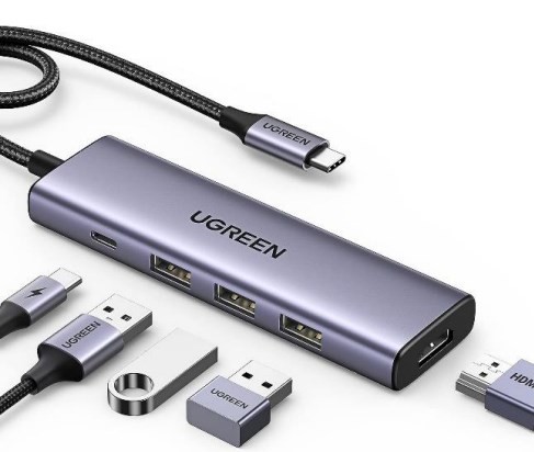 Ugreen Wielofunkcyjny HUB 5w1 USB-C  - HDMI 1.4 / 3 x USB-A / USB-C PD 100W CM511 - szary