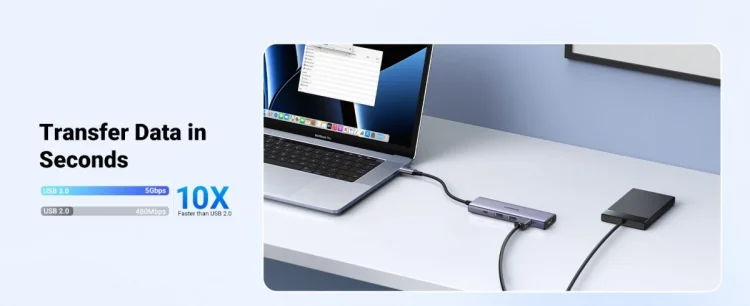 Ugreen Wielofunkcyjny HUB 5w1 USB-C  - HDMI 1.4 / 3 x USB-A / USB-C PD 100W CM511 - szary