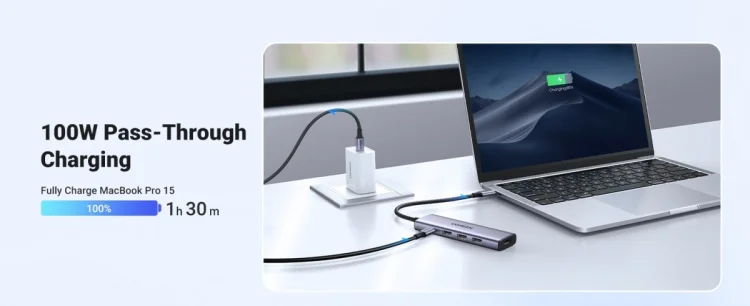 Ugreen Wielofunkcyjny HUB 5w1 USB-C  - HDMI 1.4 / 3 x USB-A / USB-C PD 100W CM511 - szary