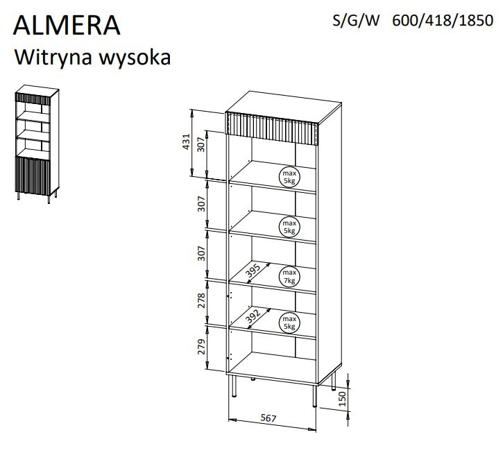 Regał 3 ALMERA 60x42x185 orzech/kaszmir