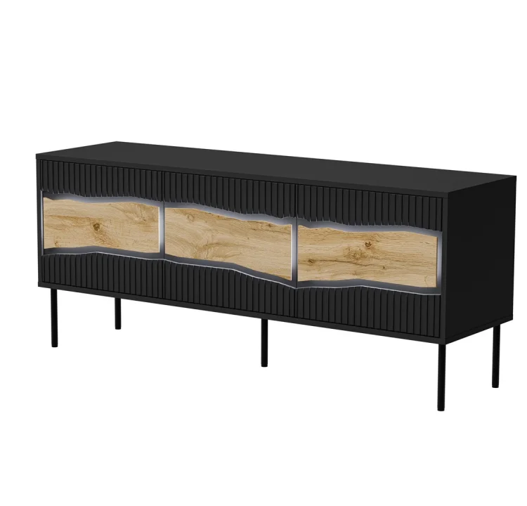 Szafka RTV INSERTO 3D 143,5x40x61,5 czarny + LED