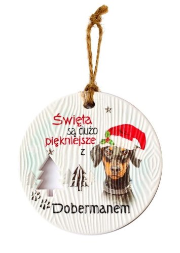 Zawieszka ceramiczna Boże Narodzenie Doberman