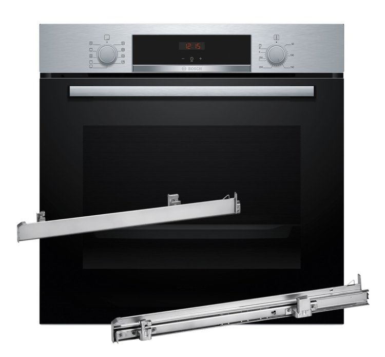 Piekarnik BOSCH HBA514BS3 + Prowadnice teleskopowe 1 poziomowe BOSCH HEZ538000