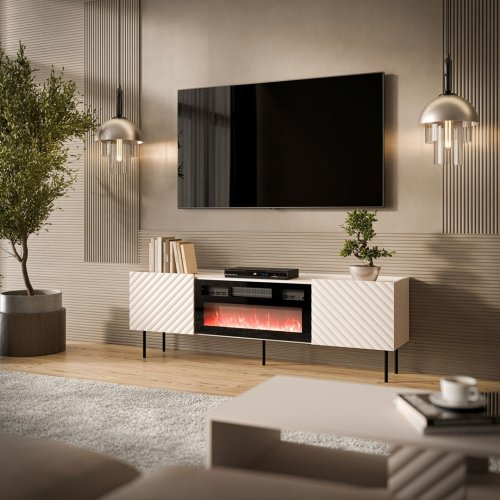 Szafka RTV LUCCA 180x40x59 kaszmir + kominek czarny