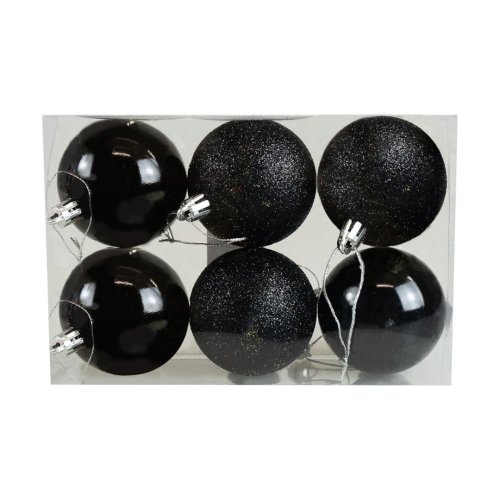 Bombki czarno-brokatowe 6szt