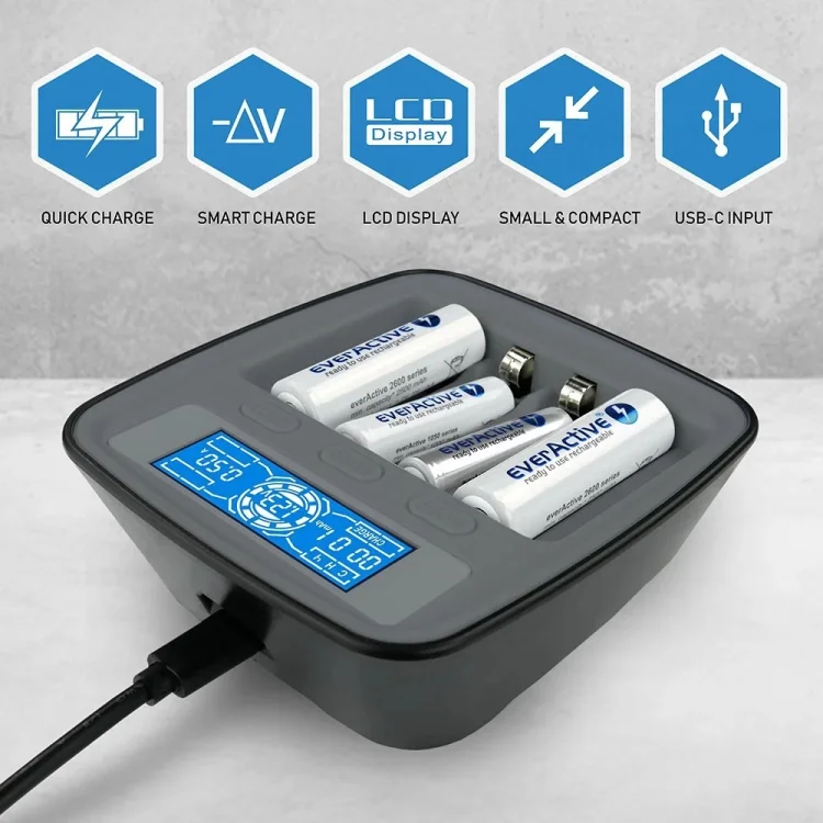 EVERACTIVE ŁADOWARKA DO AKMULATORÓW NI-MH USB-C NC1000MV2