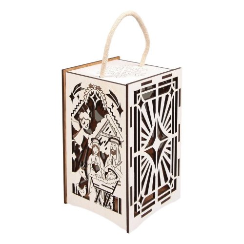 Lampion adwentowy drewniany Stajenka LED