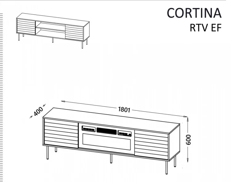 Szafka RTV EF CORTINA 180x40x60 czarny/orzech