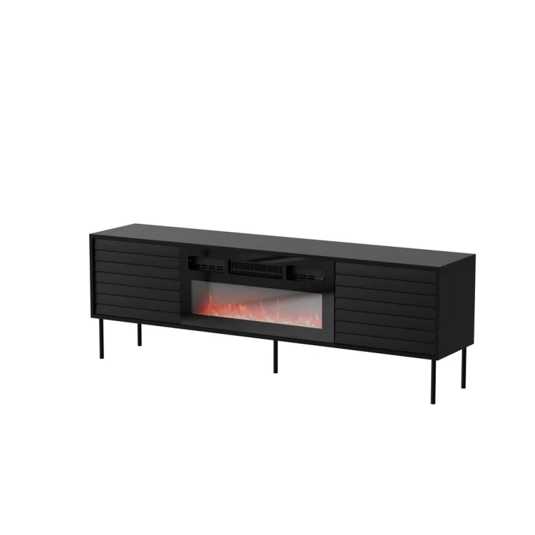 Szafka RTV CORTINA 180x40x60 czarny + kominek czarny
