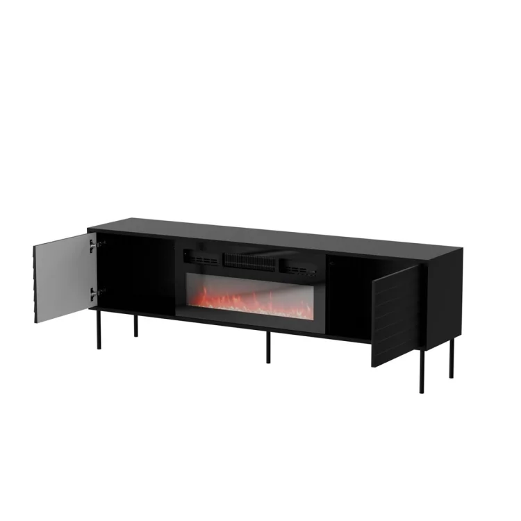 Szafka RTV CORTINA 180x40x60 czarny + kominek czarny