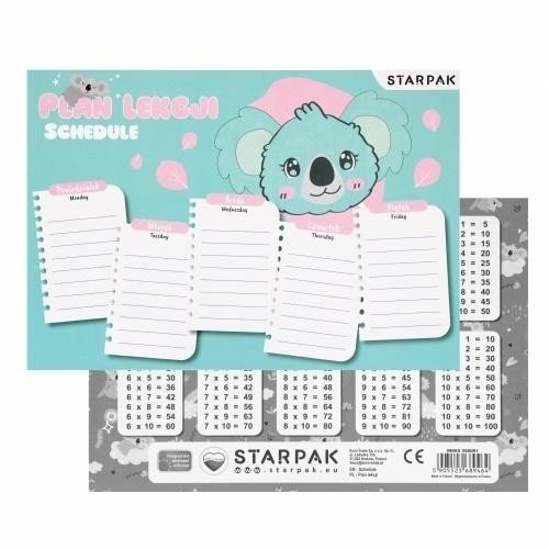 Plan lekcji z tabliczką mnożenia Koala (25szt)