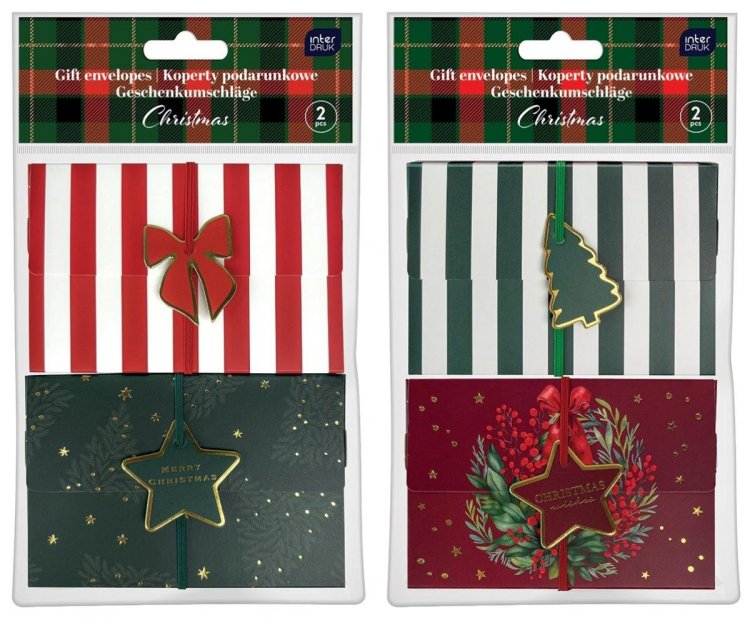 Koperty podarunkowe z gumka 2szt Christmas mix