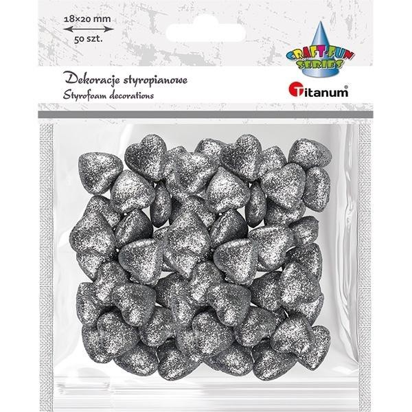 Styropianowe serca 19x19mm srebrne 50szt