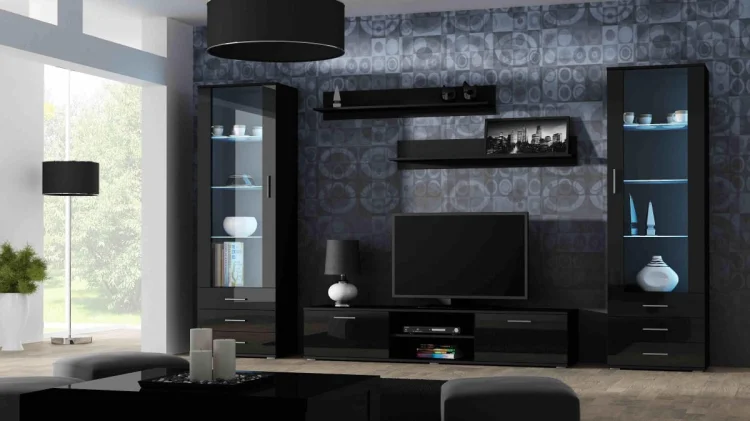 Szafka RTV SOHO 180 czarny/ czarny połysk