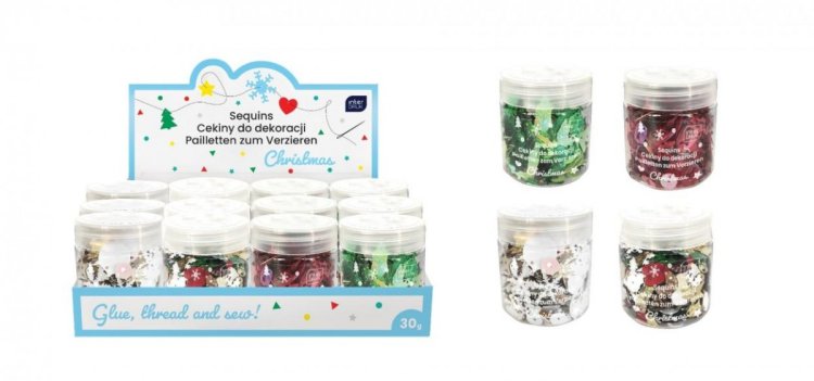 Cekiny do dekoracji 30g Christmas (12szt)
