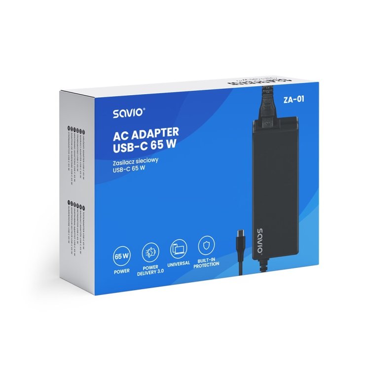 SAVIO ZASILACZ SIECIOWY USB-C 65W ZA-01