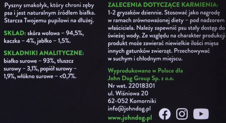 JOHN DOG Kość do żucia z kaczką i jabłkiem - gryzak dla psa - 12 cm