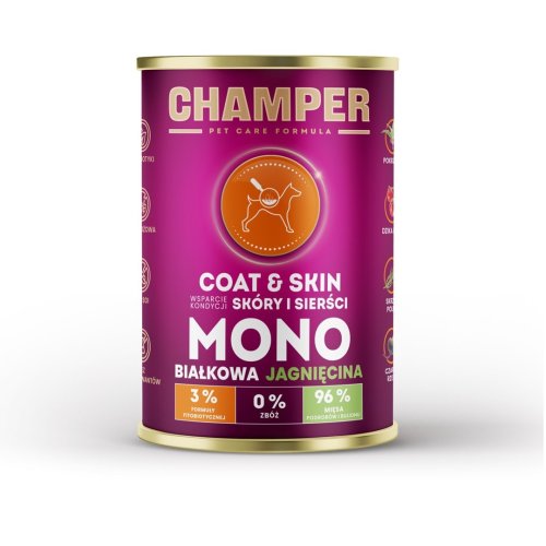 CHAMPER COAT&SKIN MONOBIAŁKOWA jagnięcina mokra karma dla psa 400g