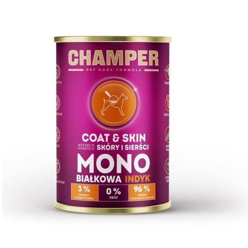CHAMPER COAT&SKIN MONOBIAŁKOWA indyk mokra karma dla psa 400g