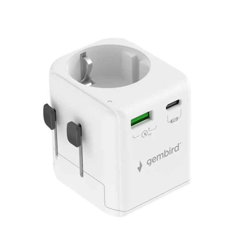 GEMBIRD UNIWERSALNY ADAPTER PODRÓŻNY Z UZIEMIENIEM 20 W, BIAŁY