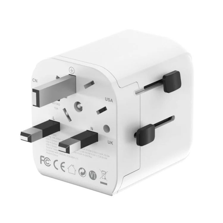 GEMBIRD UNIWERSALNY ADAPTER PODRÓŻNY Z UZIEMIENIEM 20 W, BIAŁY
