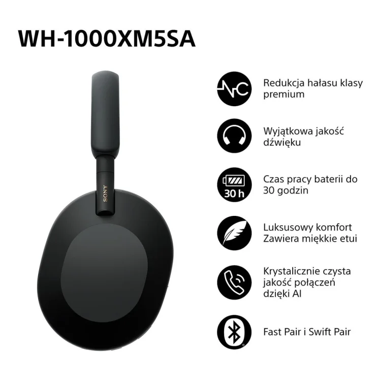 Słuchawki bezprzewodowe SONY WH-1000XM5SA Black