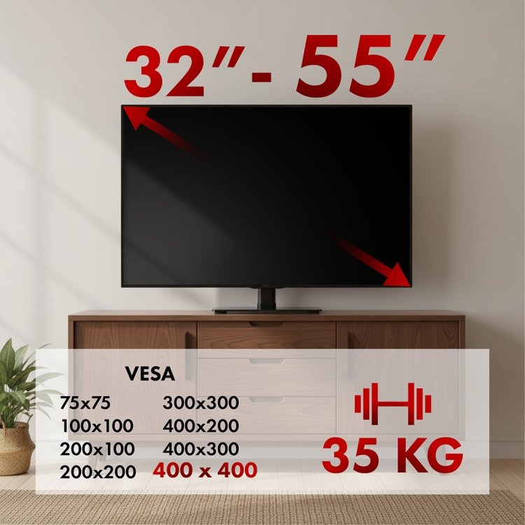 MACLEAN UNIWERSALNY STOJAK DO TV NA SZAFKĘ, , PODSTAWKA, MAX. 35 KG, OBRÓT 20 STOPNI, DLA TV 32-55" MC-132