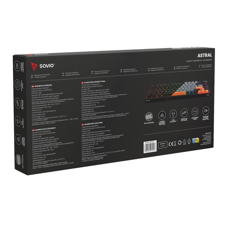 SAVIO KLAWIATURA MAGNETYCZNA ASTRAL BLACK OUTEMU WHITE JADE RGB