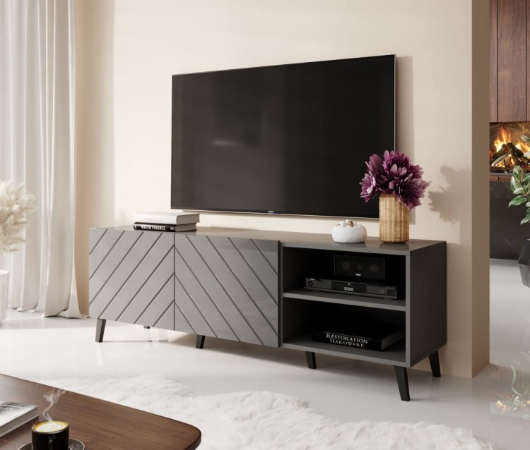 Szafka RTV ABETO 150x42x52 grafit/grafit połysk