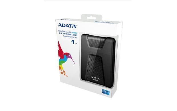 Dysk zewnętrzny HDD ADATA DashDrive Durable HD650 AHD650-1TU3-CBK (1 TB; 2.5"; USB 3.1; 32 MB; 5400 obr/min; kolor czarny)