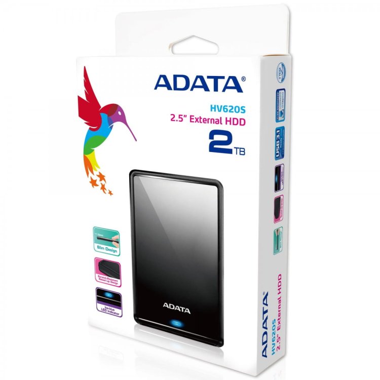 Dysk zewnętrzny HDD ADATA HV620 AHV620S-2TU3-CBK (2 TB; 2.5"; USB 2.0, USB 3.0; 5400 obr/min; kolor czarny)