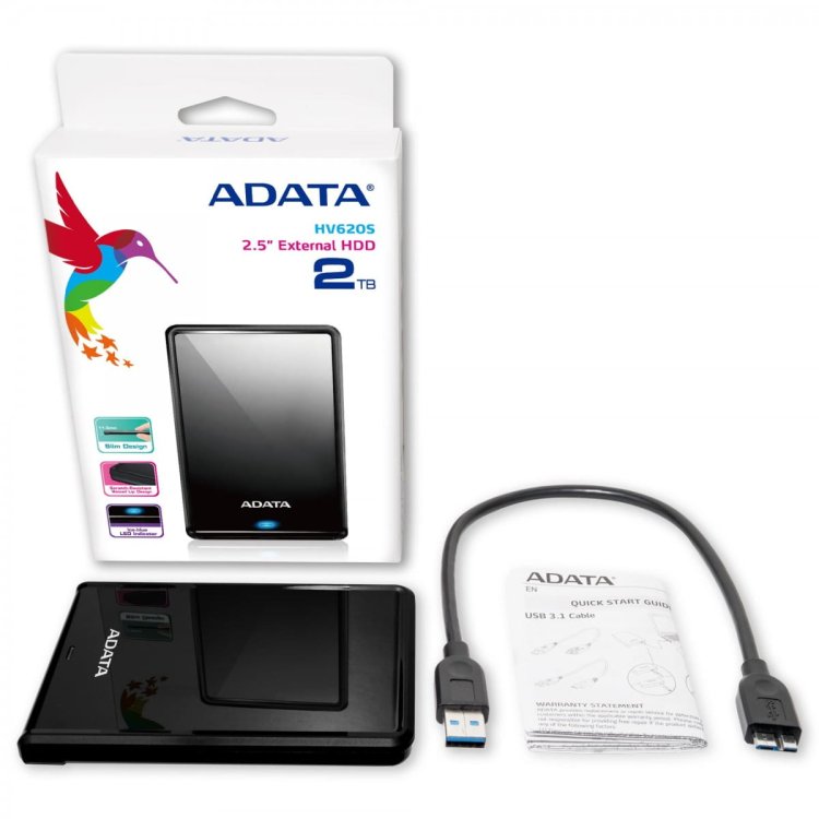 Dysk zewnętrzny HDD ADATA HV620 AHV620S-2TU3-CBK (2 TB; 2.5"; USB 2.0, USB 3.0; 5400 obr/min; kolor czarny)