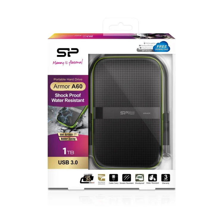 Dysk zewnętrzny Silicon Power Armor A60 1TB 2.5" USB 3.2 5400 obr/min Green-Black (SP010TBPHDA60S3K)