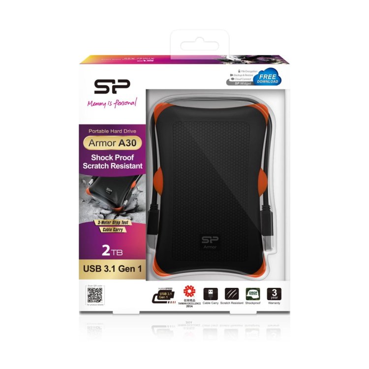 Dysk zewnętrzny Silicon Power Armor A30 2TB 2.5" USB 3.2 5400 obr/min Orange-Black (SP020TBPHDA30S3K)