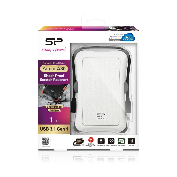 Dysk zewnętrzny Silicon Power Armor A30 1TB 2.5" USB 3.2 5400 obr/min White