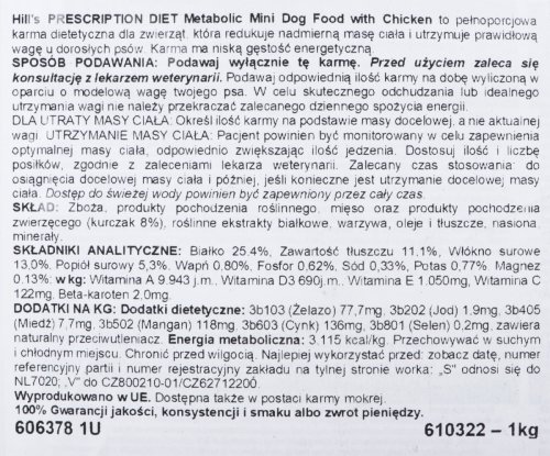 Hill"S PD Canine Metabolic Mini sucha dla psa 1kg