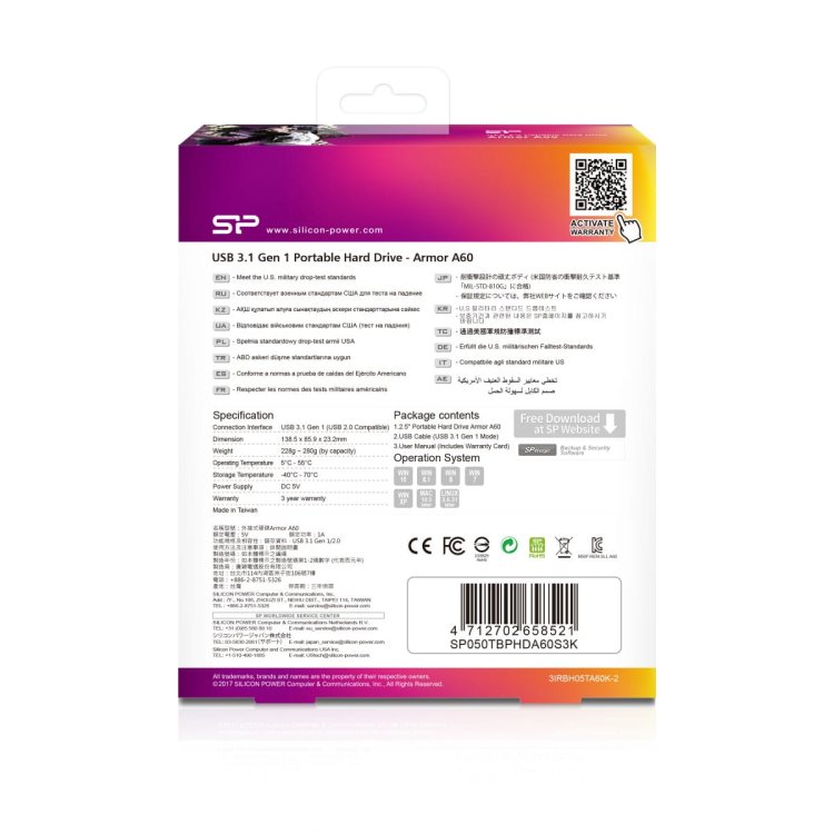 Dysk zewnętrzny Silicon Power Armor A60 5TB 2.5" USB 3.2  5400 obr/min Green-Black