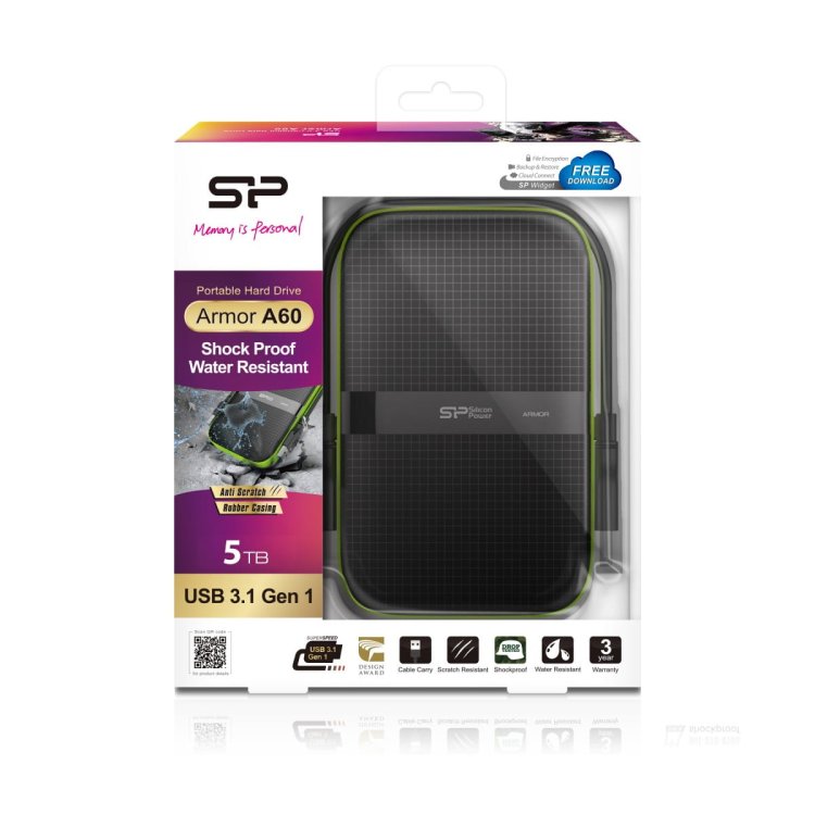 Dysk zewnętrzny Silicon Power Armor A60 5TB 2.5" USB 3.2  5400 obr/min Green-Black