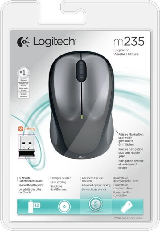 Mysz Logitech M235 910-002201 (optyczna; 800 DPI; kolor szary)