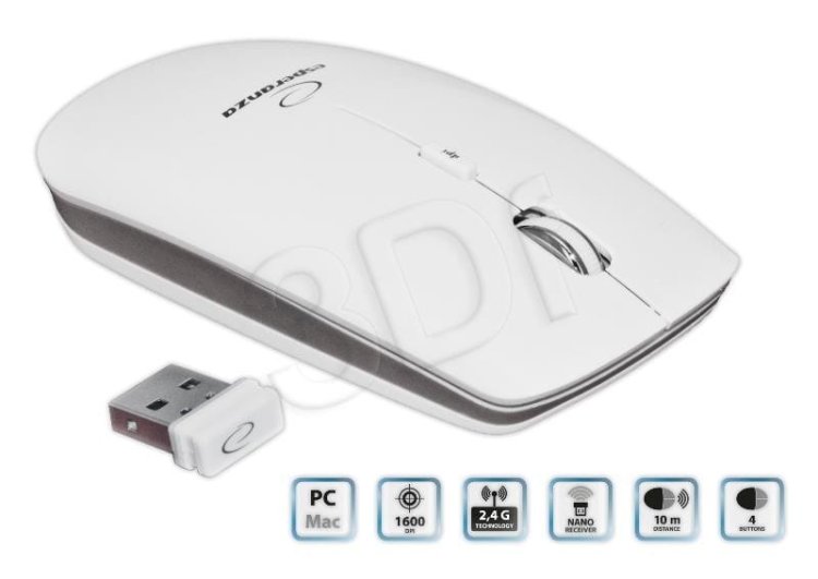 Mysz Esperanza EM120W (optyczna; 1600 DPI; kolor biały)